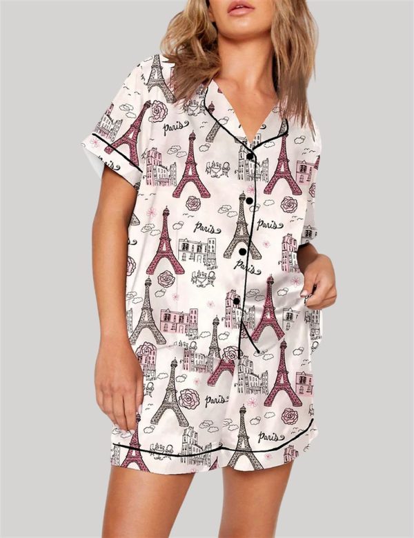 Girls Trip Paris Vacation Travel Short Sleeve Pajama Set 1
