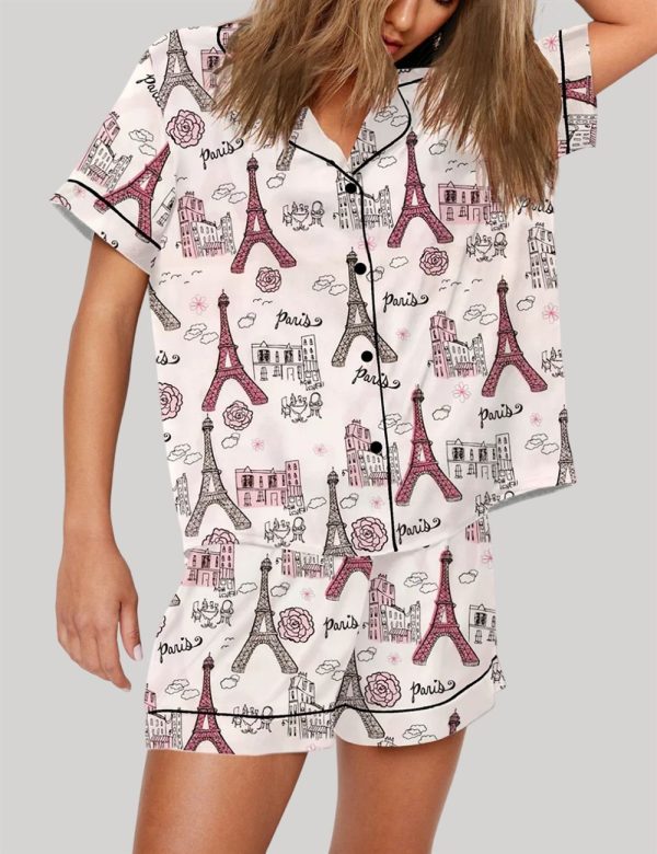 Girls Trip Paris Vacation Travel Short Sleeve Pajama Set 2