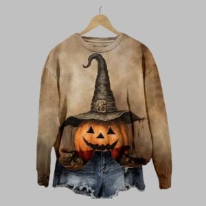 2025 Halloween Women's Pumpkin Print Sweatshirt