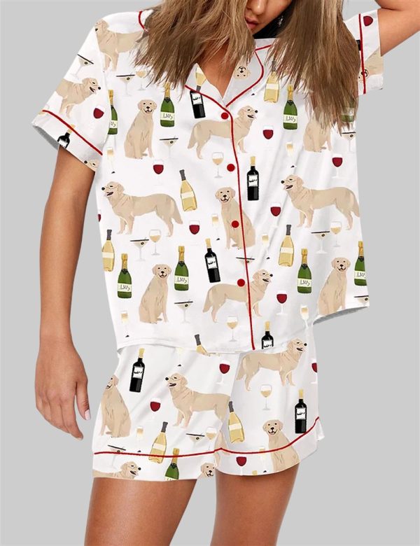 Golden Retriever And Wine Pajama Set 1