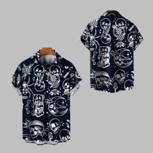 2025 Halloween Vintage Moon Skull Pattern Hawaiian Shirt 1 1