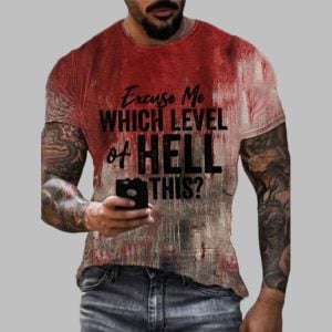 2025 Men's Halloween Excuse Me Which Level Of Hell Is This Printed T-shirt