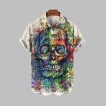 Halloween 2025 Skull Flower Colorful Hawaiian Shirt