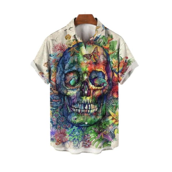 Halloween 2025 Skull Flower Colorful Hawaiian Shirt 1 2