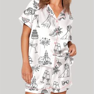 Hand Drawn Wedding Icons Champagne Wedding Timeline Pajama Set 1