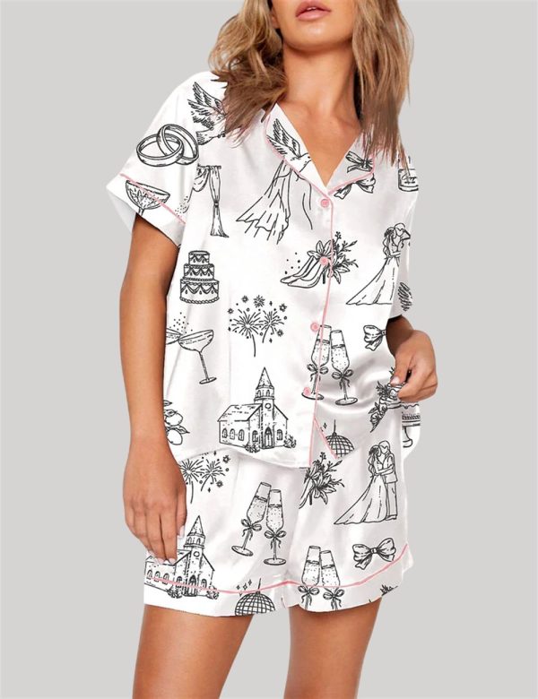 Hand Drawn Wedding Icons Champagne Wedding Timeline Pajama Set 1