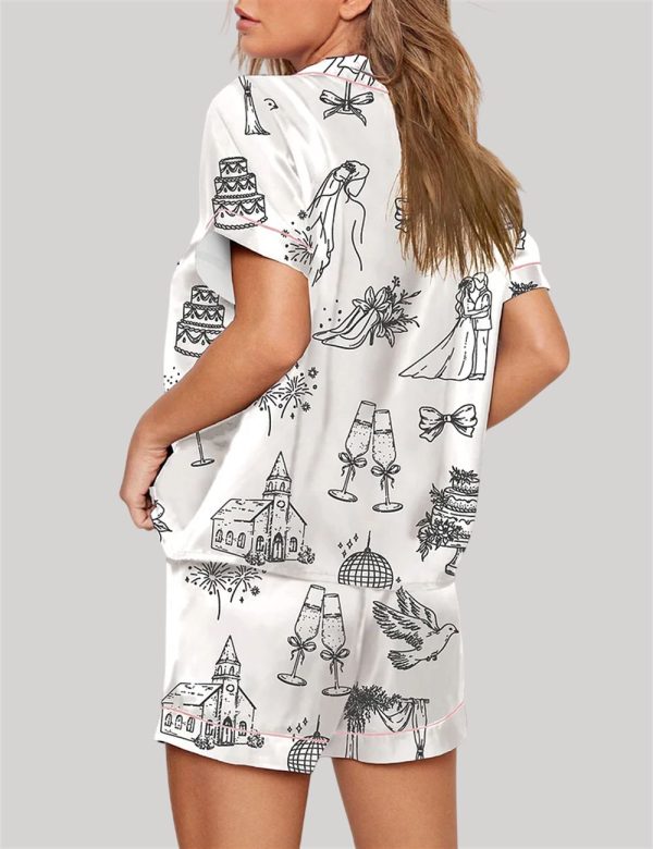 Hand Drawn Wedding Icons Champagne Wedding Timeline Pajama Set 2