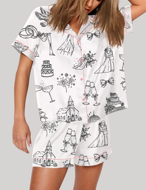 Hand Drawn Wedding Icons Champagne Wedding Timeline Pajama Set 3