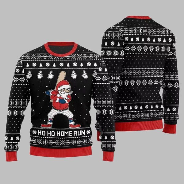 Ho Ho Home Run Funny Baseball Ugly Sweater Christmas 2025 2