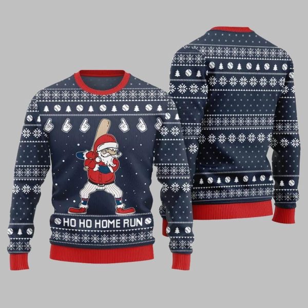 Ho Ho Home Run Funny Baseball Ugly Sweater Christmas 2025 3