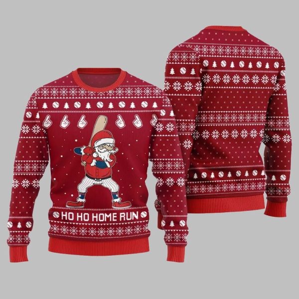 Ho Ho Home Run Funny Baseball Ugly Sweater Christmas 2025 4