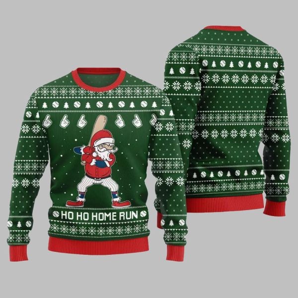 Ho Ho Home Run Funny Baseball Ugly Sweater Christmas 2025 5