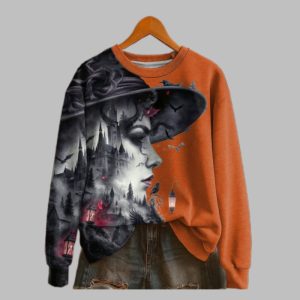 Women's 2025 Halloween Witches Print Crew Sweatshirt