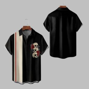 Halloween 2025 Skull Rose Bowling Hawaiian Shirt 1 1