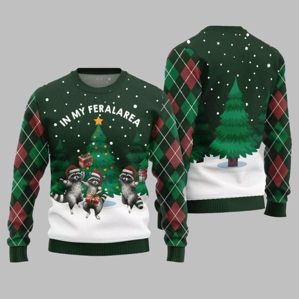 In My Feral Area Raccoon Ugly Sweater Christmas 2025 1