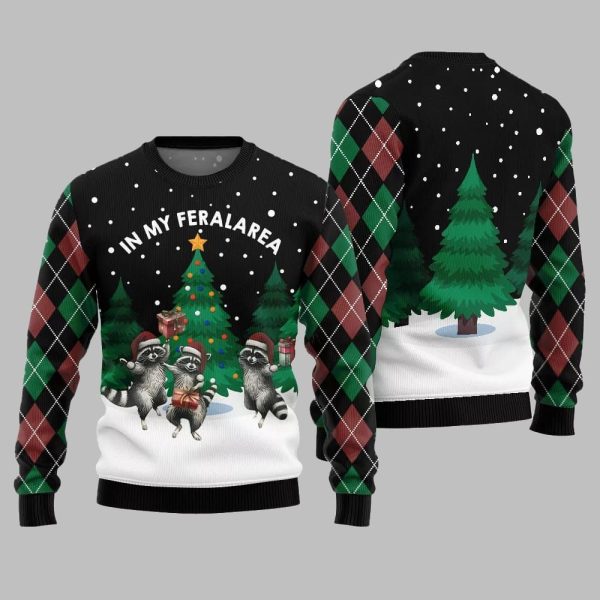 In My Feral Area Raccoon Ugly Sweater Christmas 2025 2
