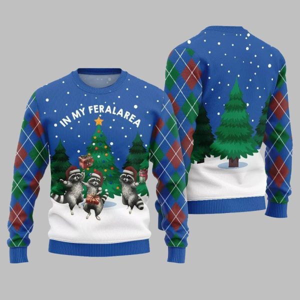 In My Feral Area Raccoon Ugly Sweater Christmas 2025 3