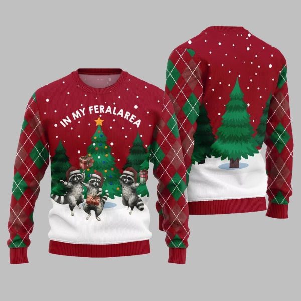 In My Feral Area Raccoon Ugly Sweater Christmas 2025 4