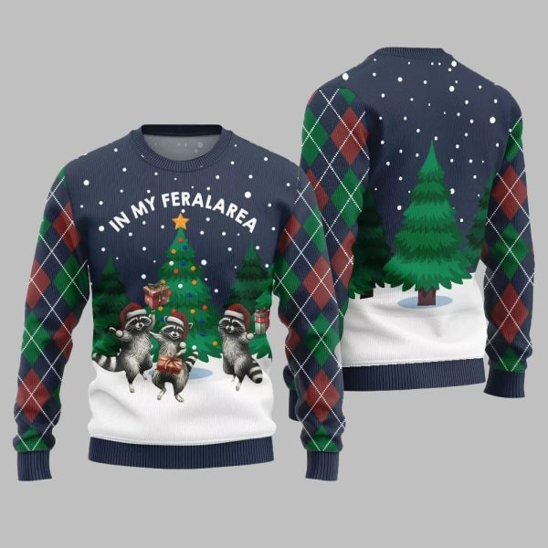 In My Feral Area Raccoon Ugly Sweater Christmas 2025 5
