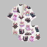 Iridescent Ghost Halloween Pumpkins Cats Bats Pastel Spooky Pajama Set