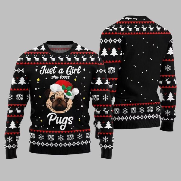 Just a Girl Who Loves Pugs Ugly Sweater Christmas 2025 2