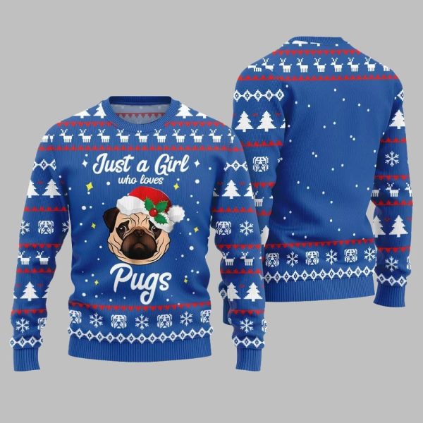 Just a Girl Who Loves Pugs Ugly Sweater Christmas 2025 3