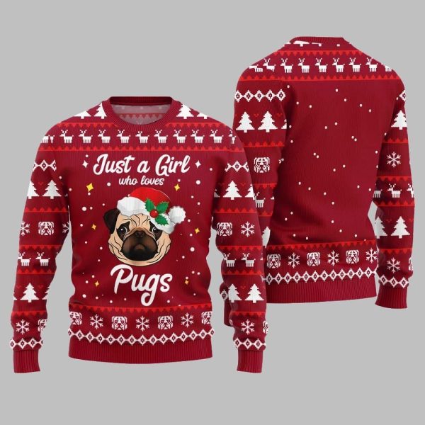 Just a Girl Who Loves Pugs Ugly Sweater Christmas 2025 4