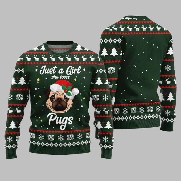 Just a Girl Who Loves Pugs Ugly Sweater Christmas 2025 5