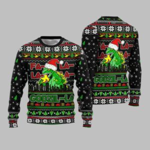 2025 Christmas Godzila Falalalala Ugly Christmas Sweater 1 1