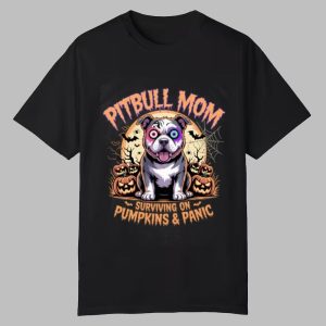 2025 Halloween Pitbull Mom Surviving On Pumpkins Panic Shirt 0 0