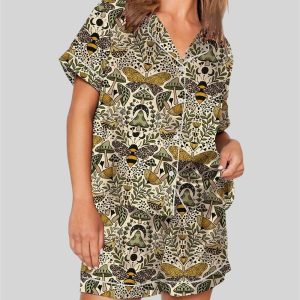 Large Scale Natural Habitat of Bees and Moths Wild Grass And Flowers Pajama Set 1