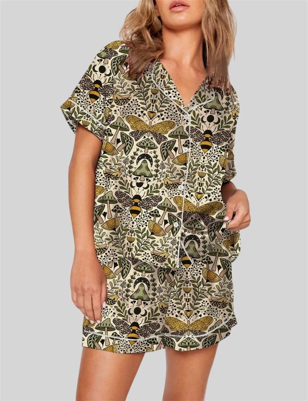 Large Scale Natural Habitat of Bees and Moths Wild Grass And Flowers Pajama Set 1