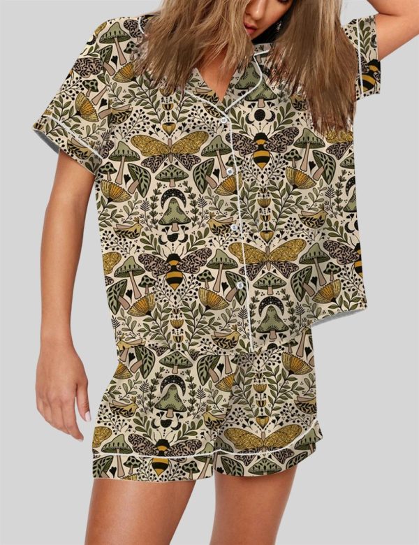 Large Scale Natural Habitat of Bees and Moths Wild Grass And Flowers Pajama Set 2