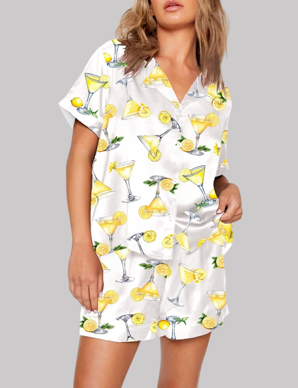 Lemon Drop Martini Watercolor Cocktail Beverage Alcohol Wedding Clipart Margarita Pajama Set 1