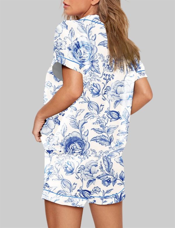 Light Blue and White Floral Pattern Pajama Set 2
