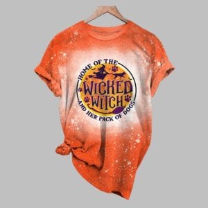 2025 Halloween Women's Home Of The Wicked Witch And Her Pack Of Dogs Print Shirt