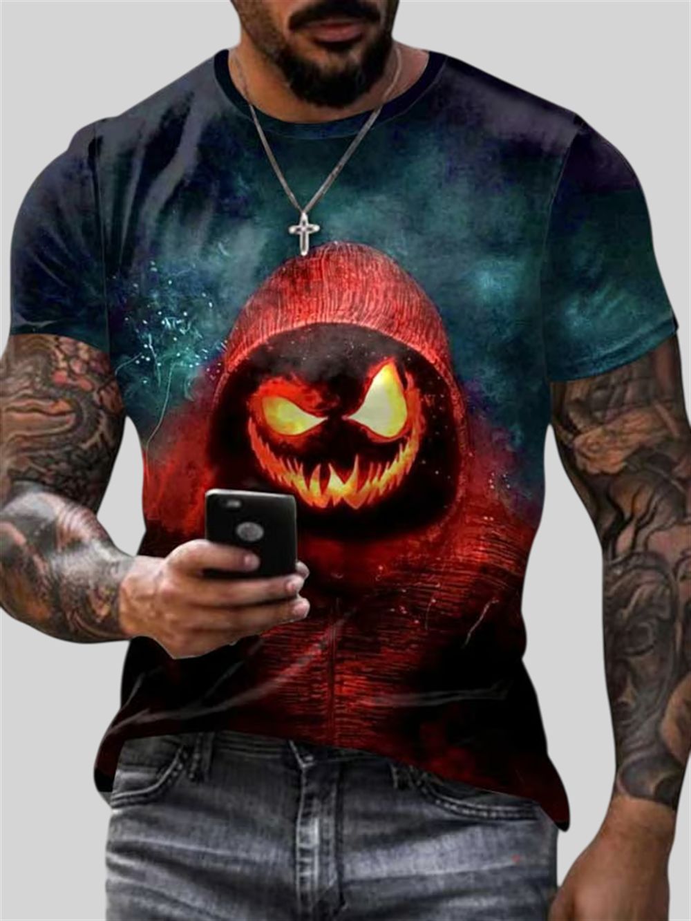 Men's 2025 Halloween Scary Pumpkin Clown Print Casual T-Shirt Men's 2025 Halloween Scary Pumpkin Clown Print Casual T-Shirt