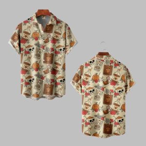 2025 Halloween Retro Drink TIKI Skull Hawaiian Shirt 1 1