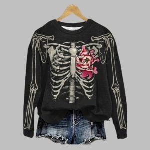 Women's 2025 Halloween Skeleton Print Sweatshirt