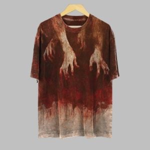 2025 Halloween Men's Bloody Ghost Hand Dark Halloween Print Shirt