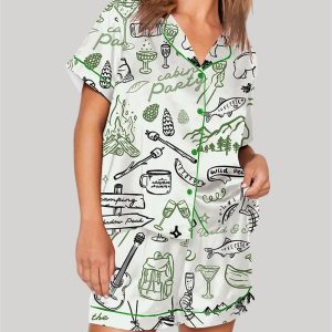 Outdoor Whimsical Style Hand Drawn Cabin Party Camping Wilderness Pajama Set 4