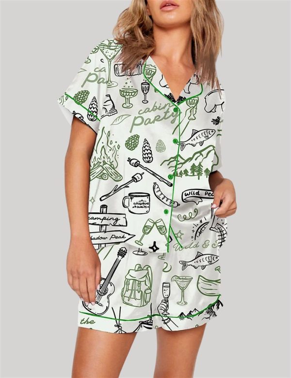 Outdoor Whimsical Style Hand Drawn Cabin Party Camping Wilderness Pajama Set 4