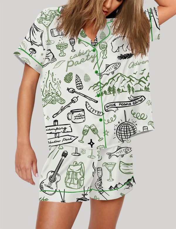 Outdoor Whimsical Style Hand Drawn Cabin Party Camping Wilderness Pajama Set 5