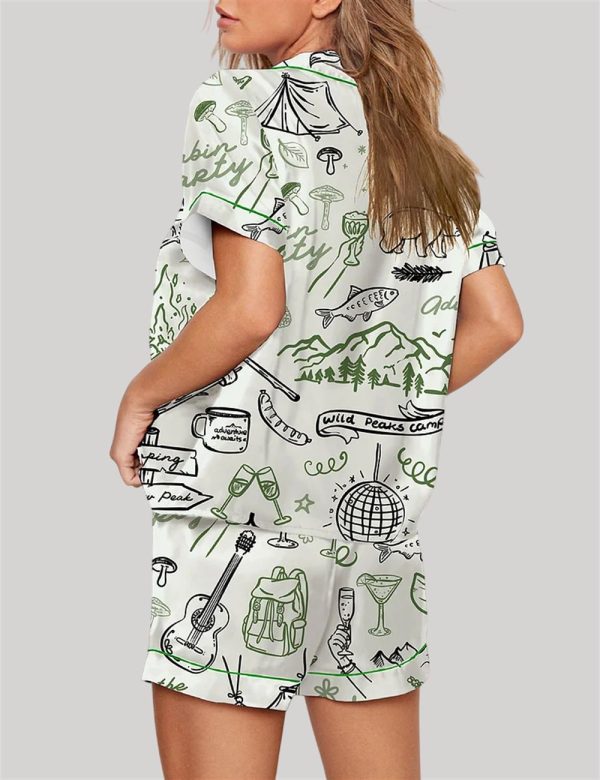 Outdoor Whimsical Style Hand Drawn Cabin Party Camping Wilderness Pajama Set 6