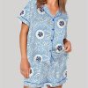 Overlapping Camellia Bright Blue Print Pajama Set 1