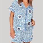 Overlapping Camellia Bright Blue Print Pajama Set