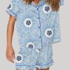 Overlapping Camellia Bright Blue Print Pajama Set 3
