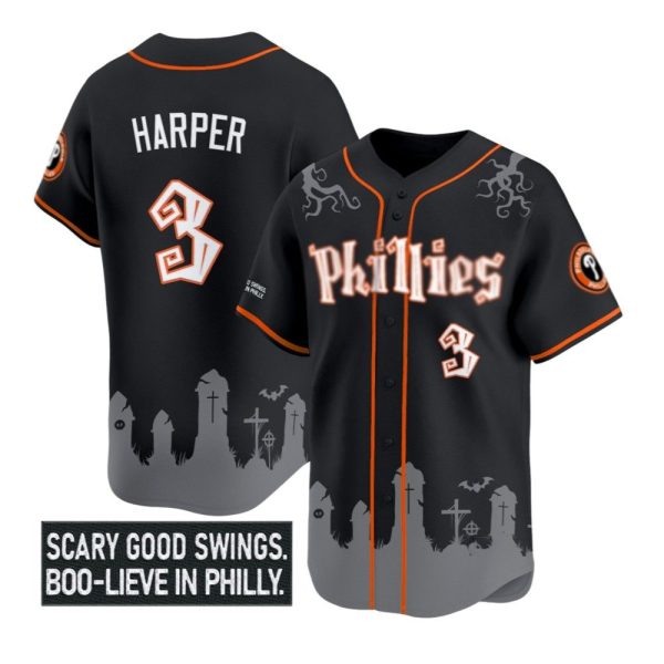Phillies Harper Scary Good Swings Boo Lieve In Philly Jersey 2025 1 2