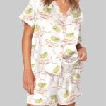 Pink Bow Martini Pajama Set For Women