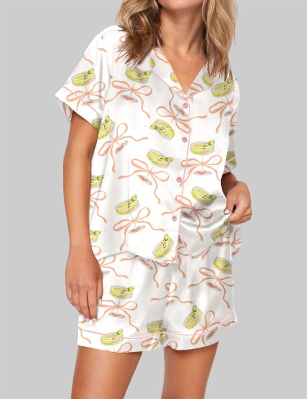 Pink Bow Martini Pajama Set For Women 1